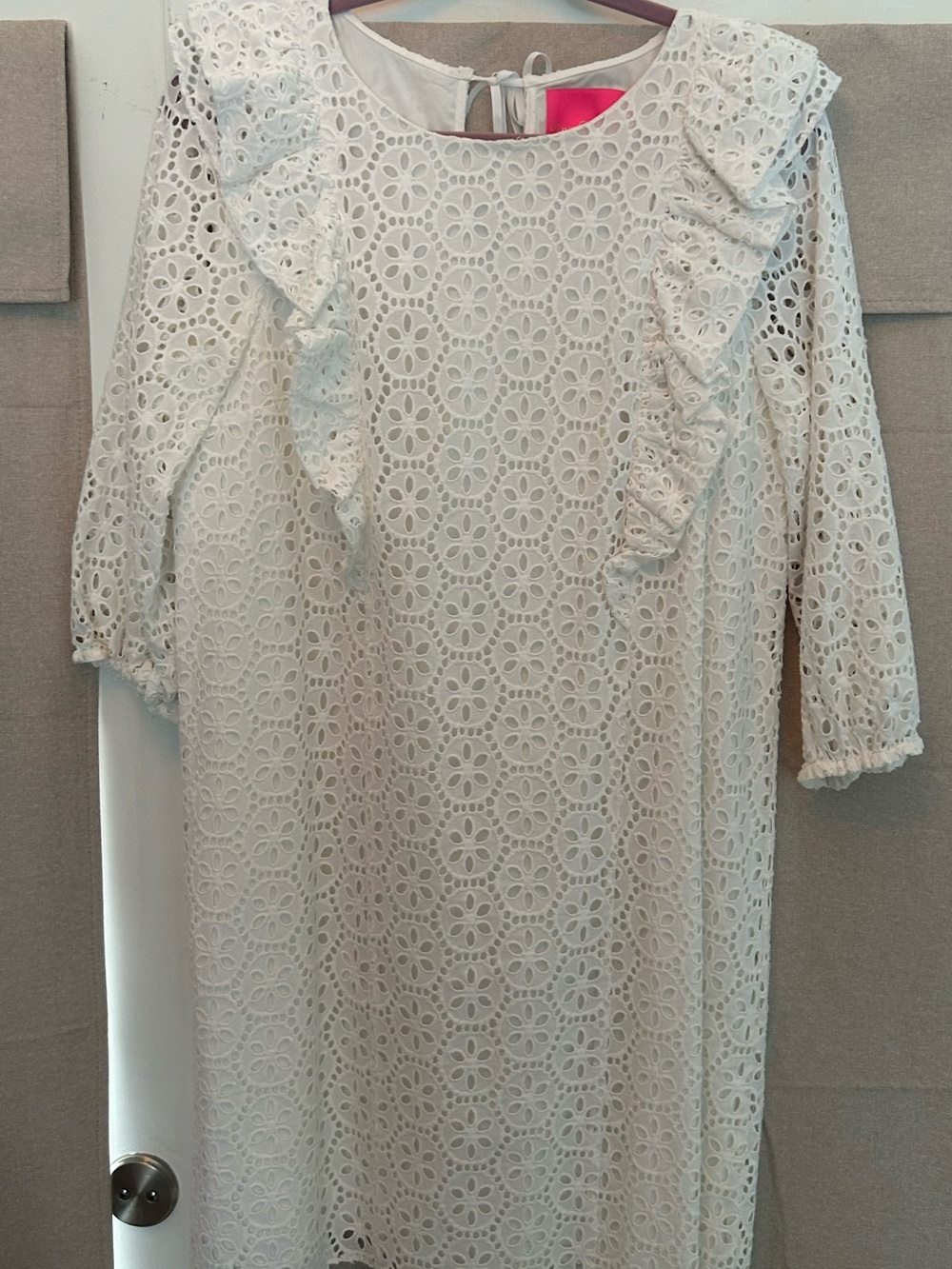 Lilly Pulitzer Cream Lace Ruffle-Sleeve Shift Dress